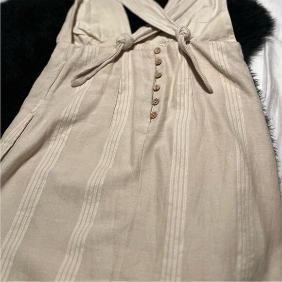 Free People Robin Apron Plunge V Neck Criss Cross Back Mini Dress Linen  XS NWT - Picture 4 of 10